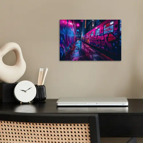 Stad - Neon -  Nacht - Roze - Graffiti poster papier klein -sfeer1