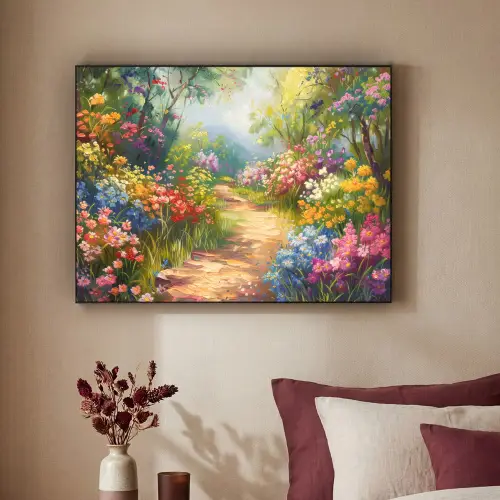Natuur - Landschap - Bloemen - Kleurrijk Textielframe zwart klein -sfeer1