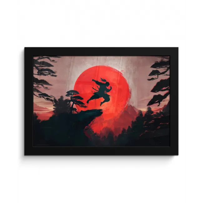 Zon - Krijger - Bomen - Bergen fotolijst zwart zonder passe partout klein -3d