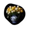 Geel - Tulpen - Vaas - Bloemen Wandcirkel Organisch Aluminium middel -3d