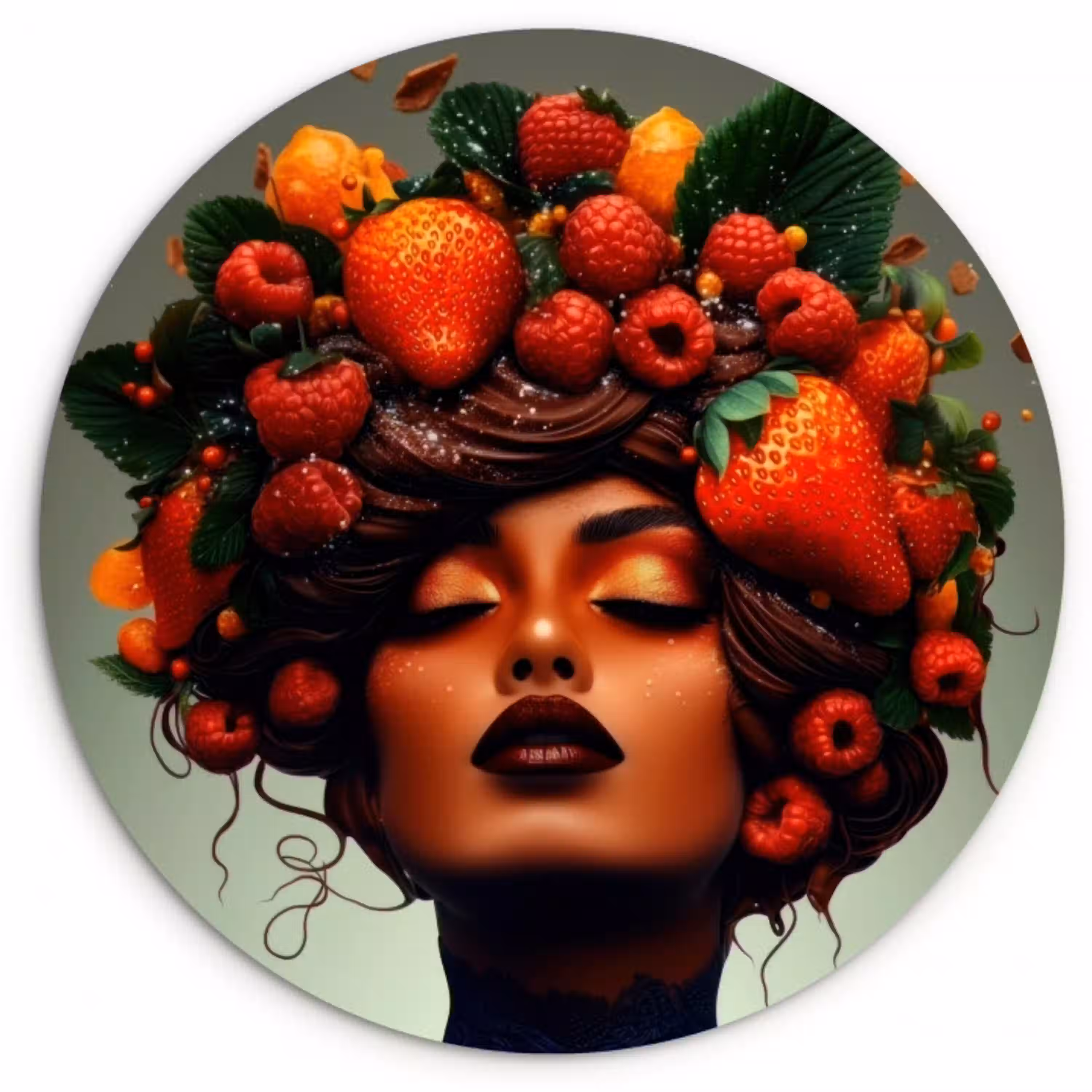 Vrouw - Chocolade - Frambozen - Aardbeien - Koekjes Wandcirkel plexiglas klein -3d