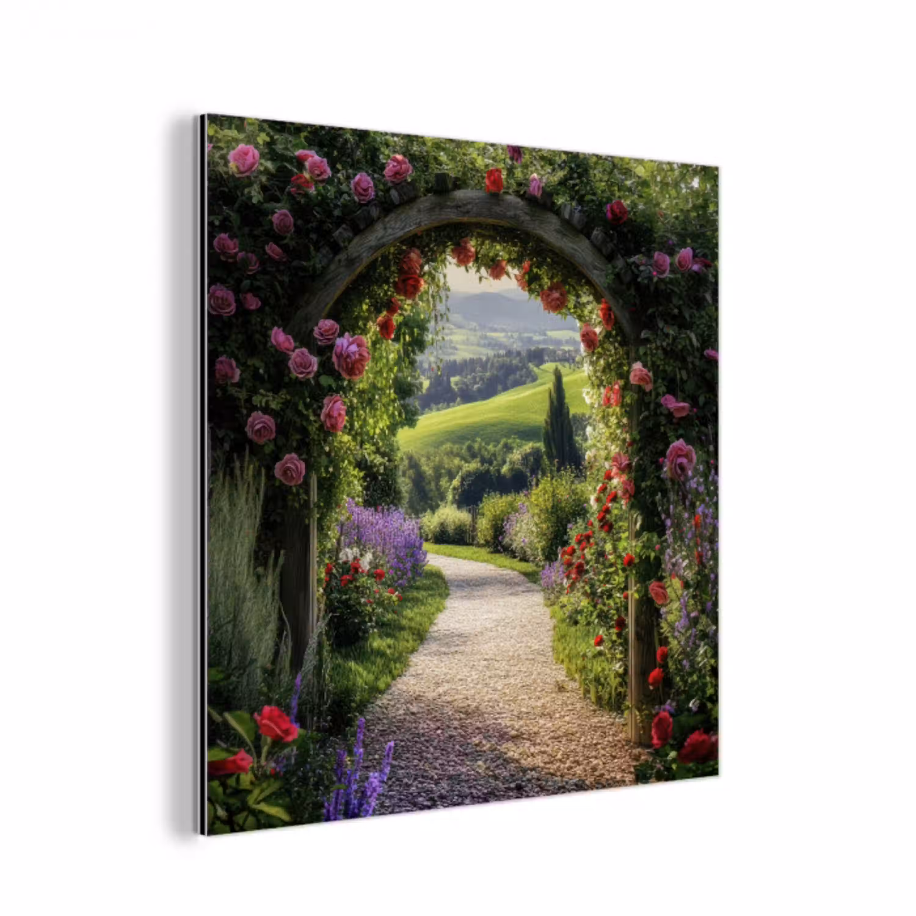 Doorkijk - Tuinboog - Bloemen - Natuur - Pad aluminium wit klein -3d