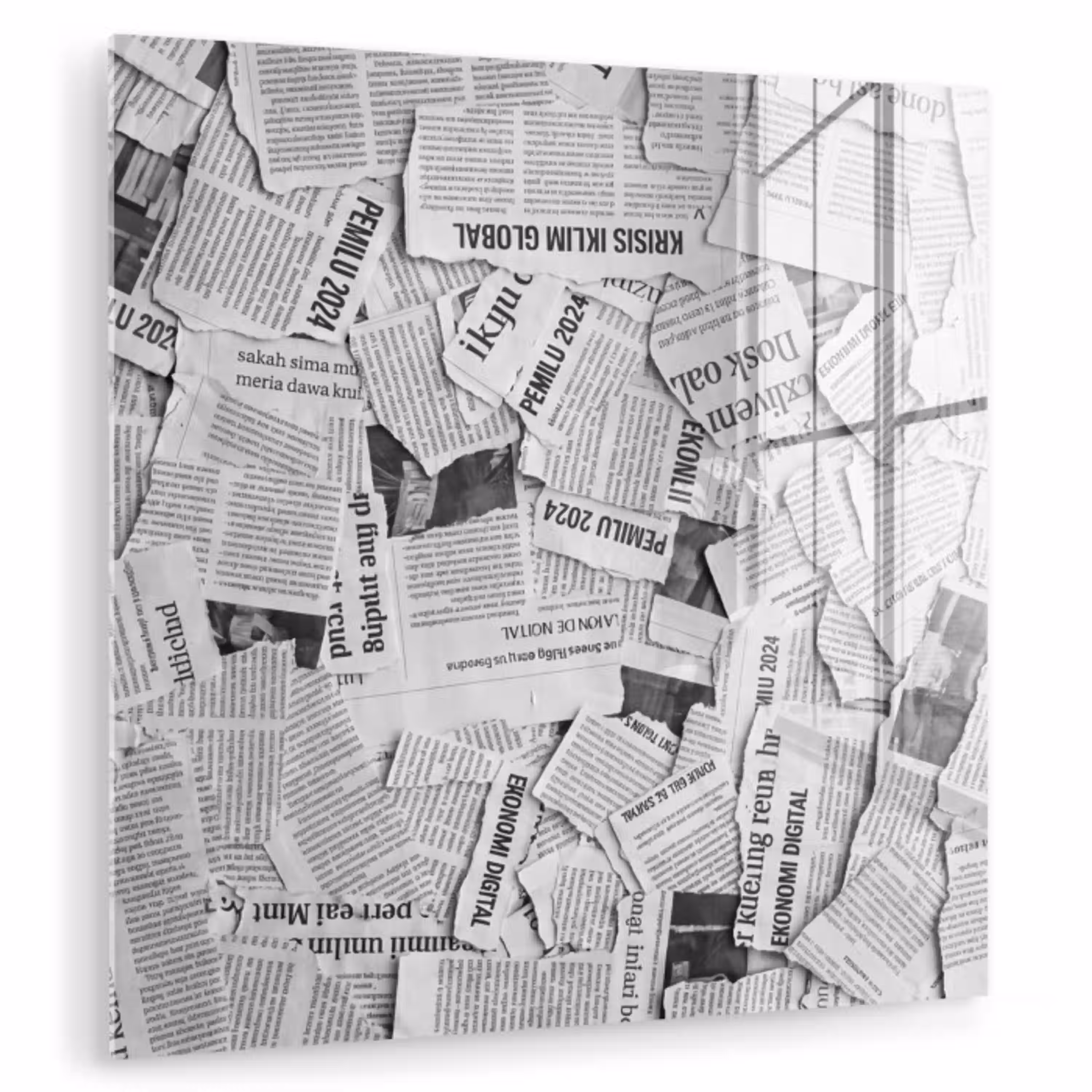 Krant - Versnipperd - Textuur - Zwart-wit - Abstract plexiglas 5mm klein -zzzproduct_nieuw