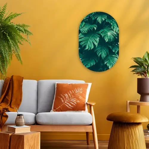 Monstera - Bladeren - Planten - Jungle - Natuur Wandcirkel Ovaal Forex klein -sfeer4