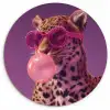 Panter - Zonnebril - Kauwgombel - Roze Wandcirkel kunststof plaat 5mm dik klein -3d