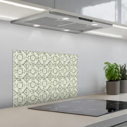 Krulornament - Tegel - Groen keuken achterwand spatscherm klein 900 -3d_schuin