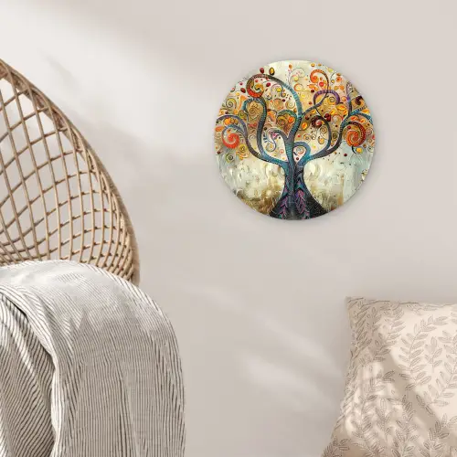 Kunst - Levensboom - Botanisch - Abstract Wandcirkel kunststof plaat 5mm dik klein -sfeer5