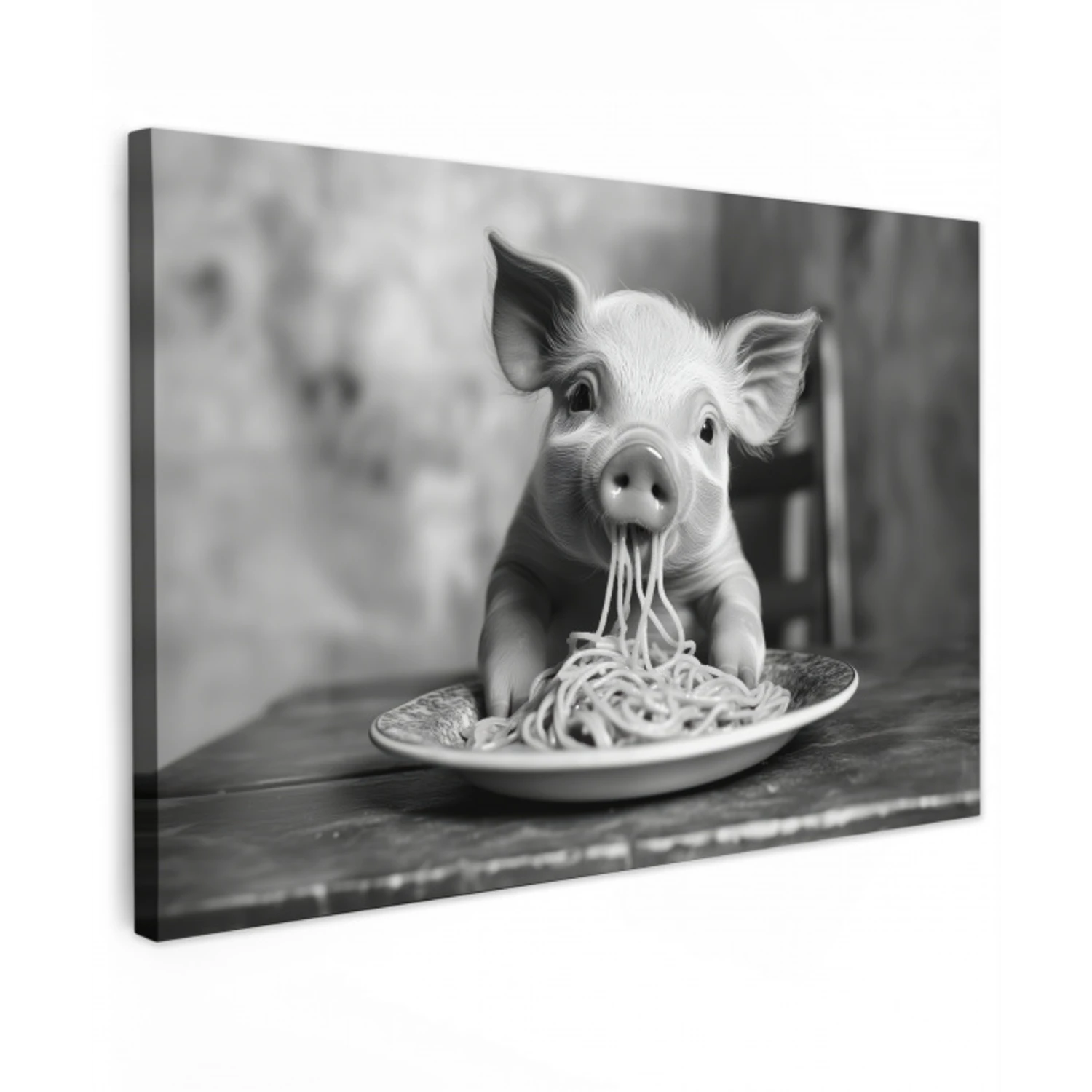 Varken - Schattig - Spaghetti - Zwart wit - Dier canvas 2cm klein -z3d