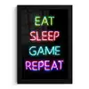 Gaming - Led - Quote - Eat sleep game repeat - Gamen fotolijst zwart zonder passe partout klein -3d