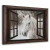 Doorkijk - Paard - Wit - Winterlandschap - Sneeuw Textielframe - compleet frame klein -3d