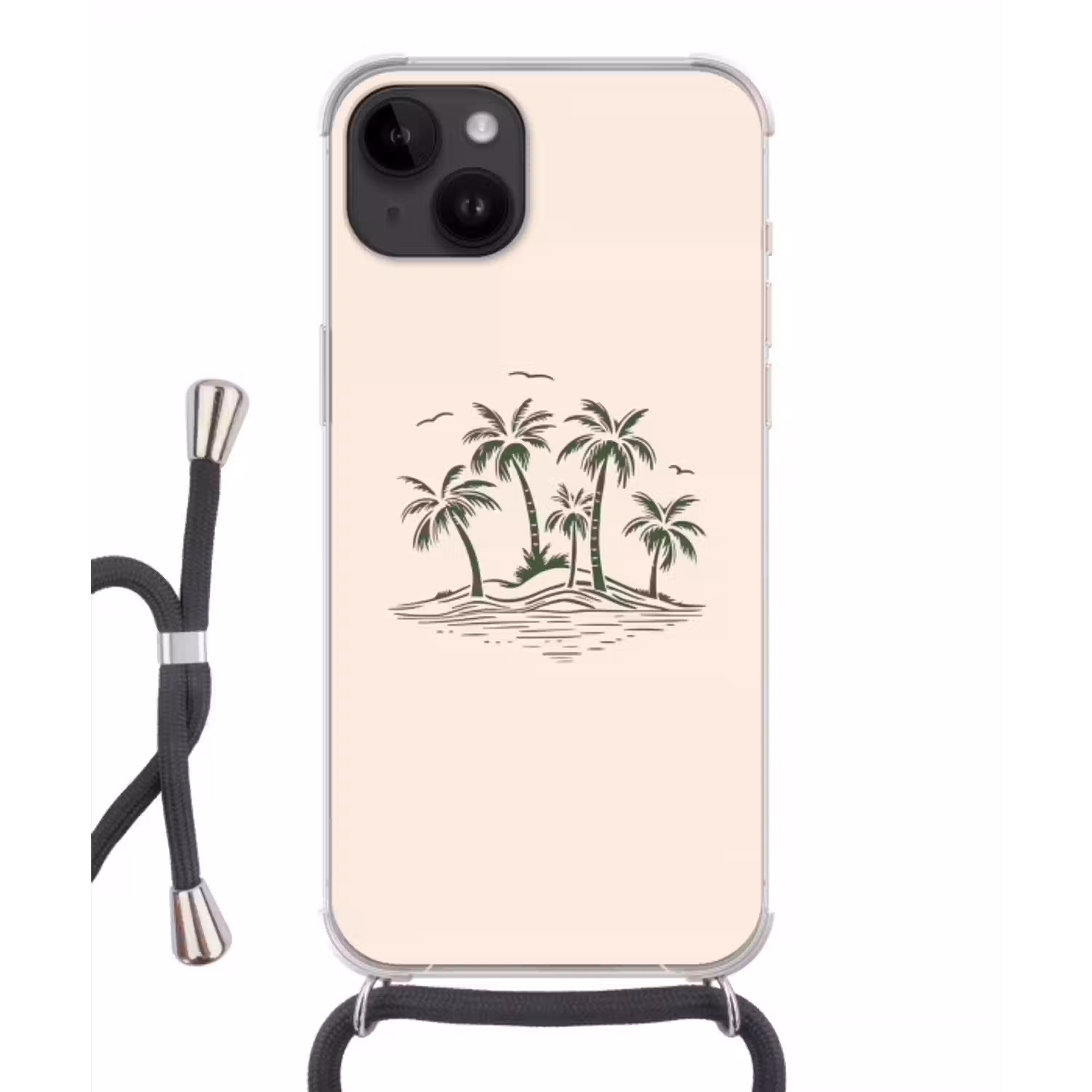 Palmbomen - Strand - Beige - Groen - Tropisch Crossbody Case iPhone 14 middel -3d