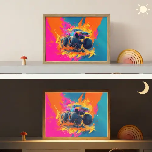Monstertruck - Abstract - Verfspatten - Kleurrijk Light Box met batterij (Wandlamp kind) middel -sfeer3_kind