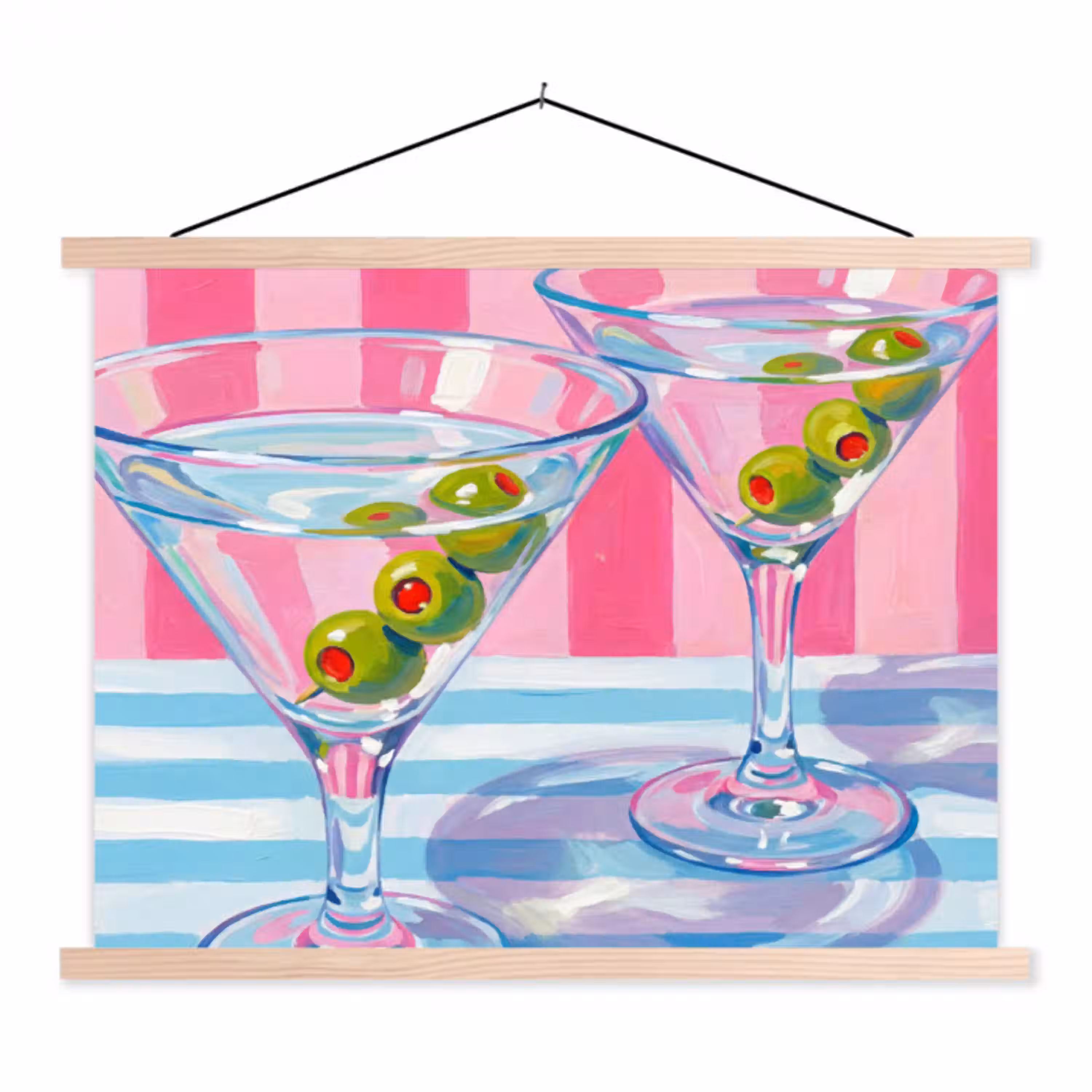 Cocktail - Olijven - Kunst - Modern - Roze textielposter latten blank klein -3d