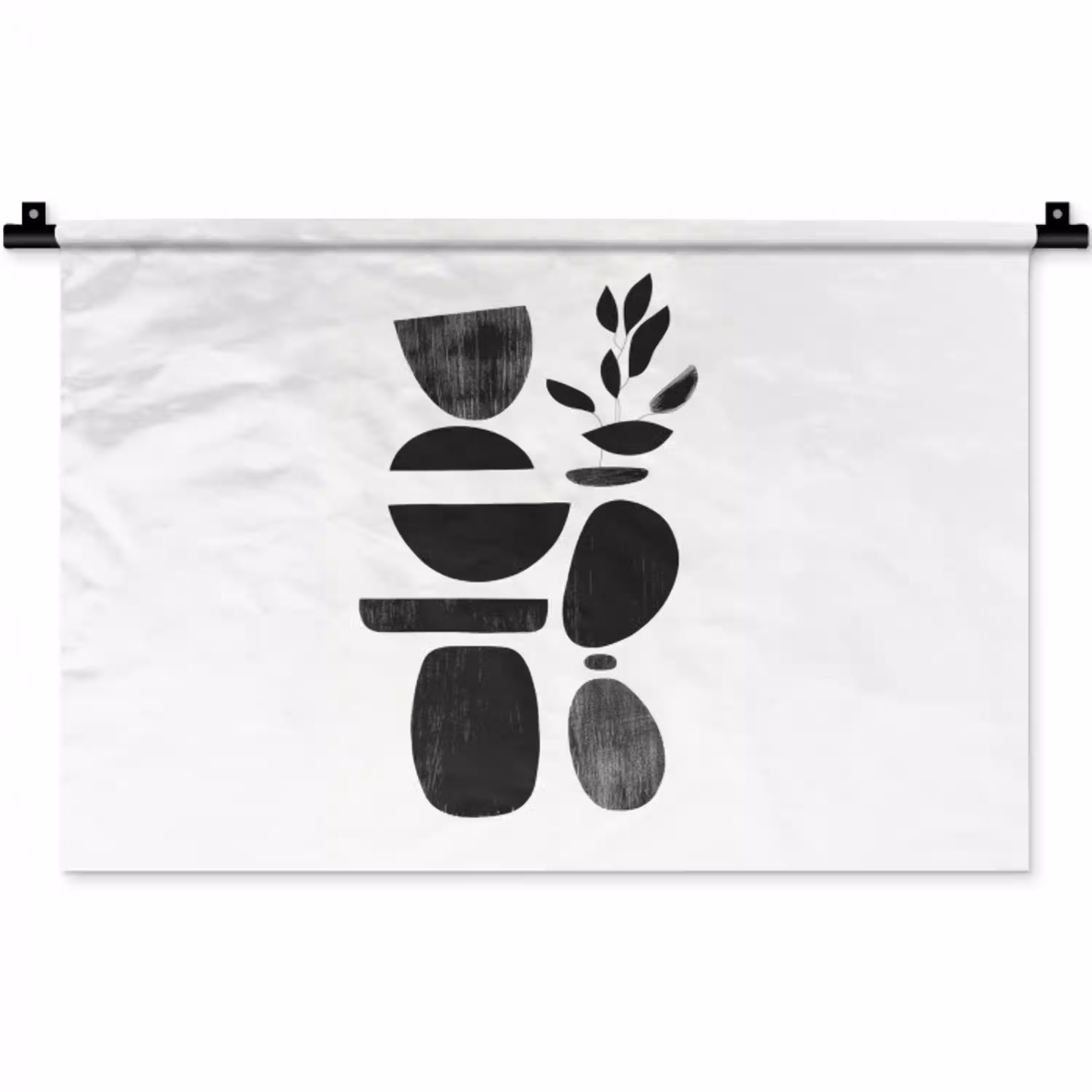 Japandi - Zwart - Abstract Wandkleed katoen klein -zz3d