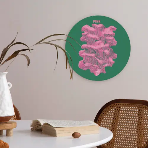 Abstract - Pink - Lijnen - Groen Akoestische PET Vilt - Rond klein -sfeer3