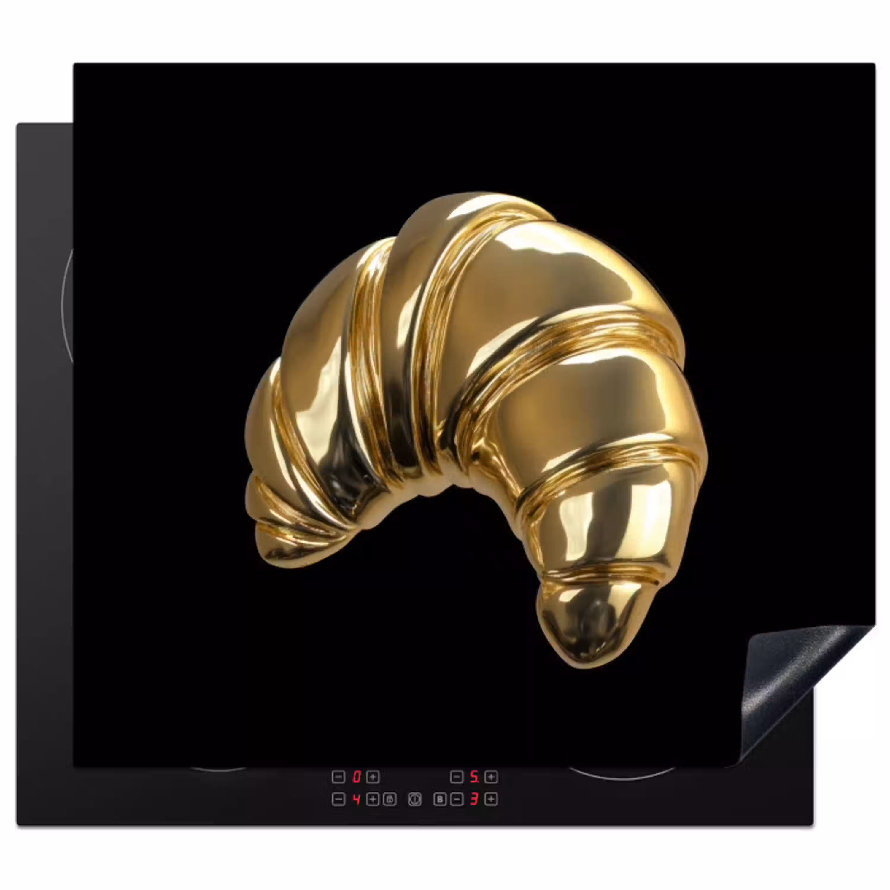 Croissant - Brood - Goud - Zwart Inductie beschermer vinyl 3mm middel -3d