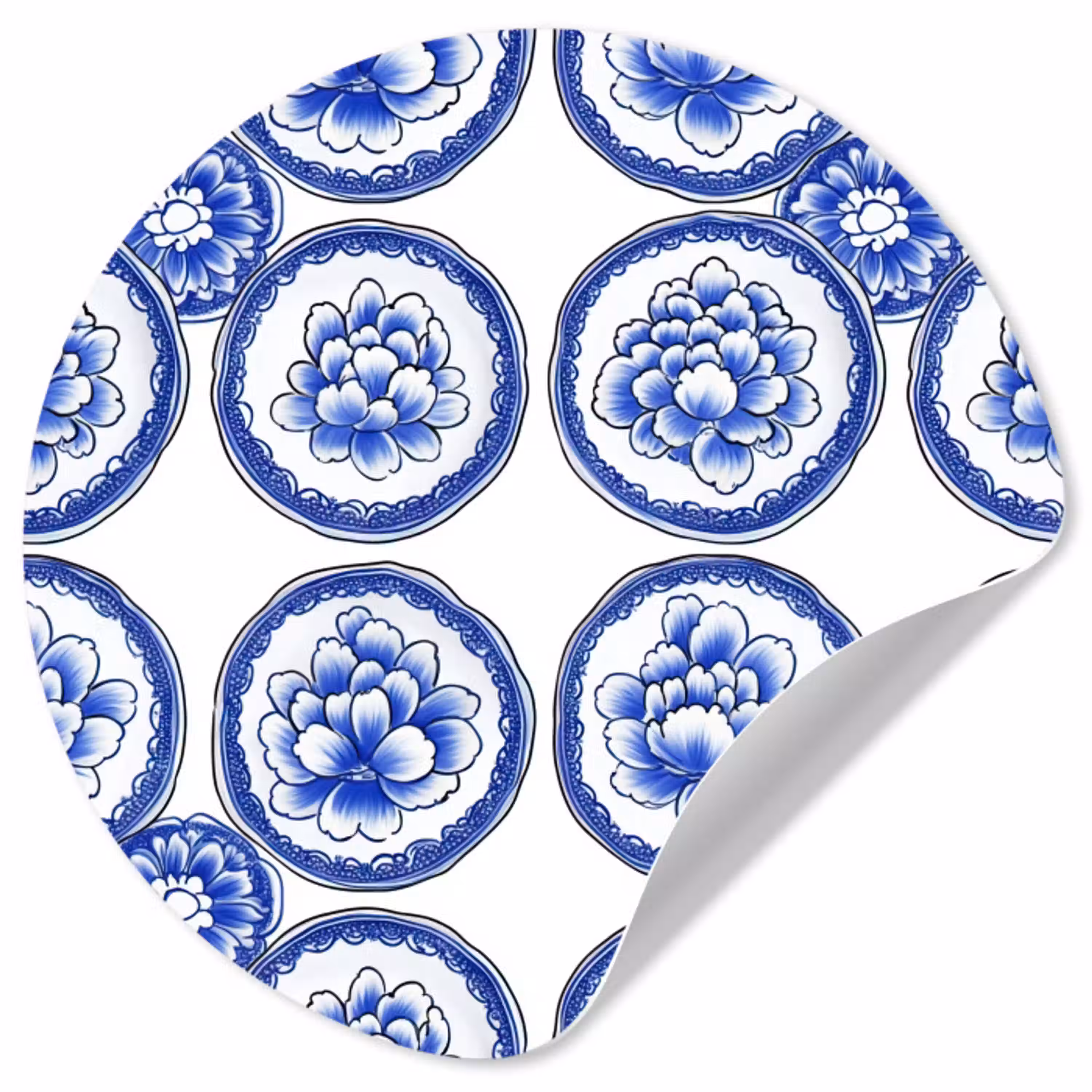 Cirkels - Bloemen - Blauw Wandcirkel behangsticker klein 186 -3d