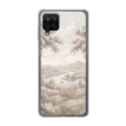 Rivierlandschap - Bergen - Natuur - Vintage - Beige Telefoonhoesje Samsung Galaxy A12 klein -3d
