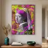 Meisje met de parel - Johannes Vermeer - Neon Textielframe zwart klein -sfeer1