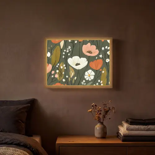 Bloemen - Illustratie - Groen Light Box met batterij (Wandlamp) middel -sfeer4