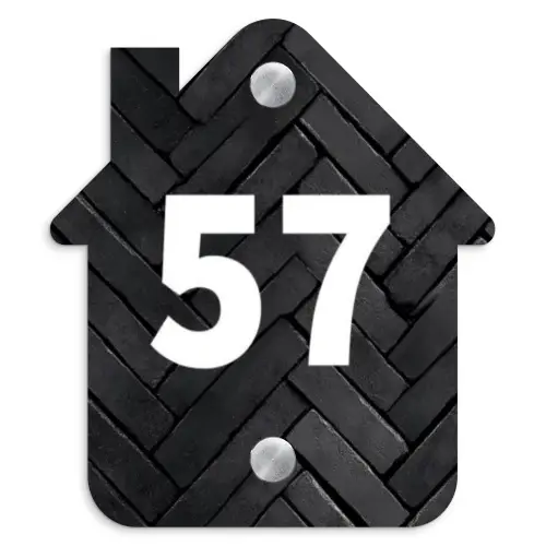 Zwarte tegels - Traditioneel Naambord Huisje klein -3d