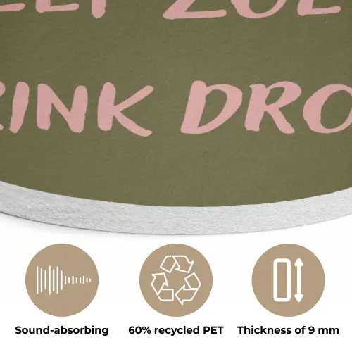 Roze - Groen - Wijn - Quote Akoestische PET Vilt - Rond klein -closeup_NL