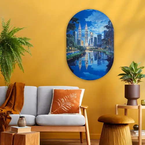 Stad Kuala Lumpur - Skyline - Wolkenkrabbers - Water Wandcirkel Ovaal Glas middel -sfeer4