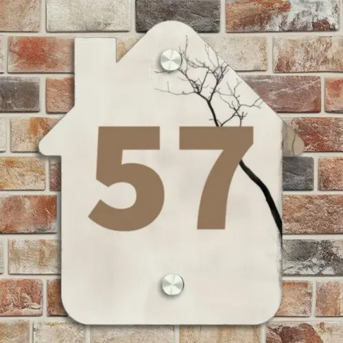 Boomsilhouet beige achtergrond - Traditioneel Naambord Huisje klein -sfeer6