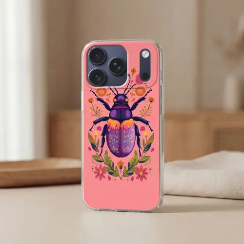 Paars - Kever - Stipjes - Bloemen Telefoonhoesje iPhone 17 Pro klein -sfeer2