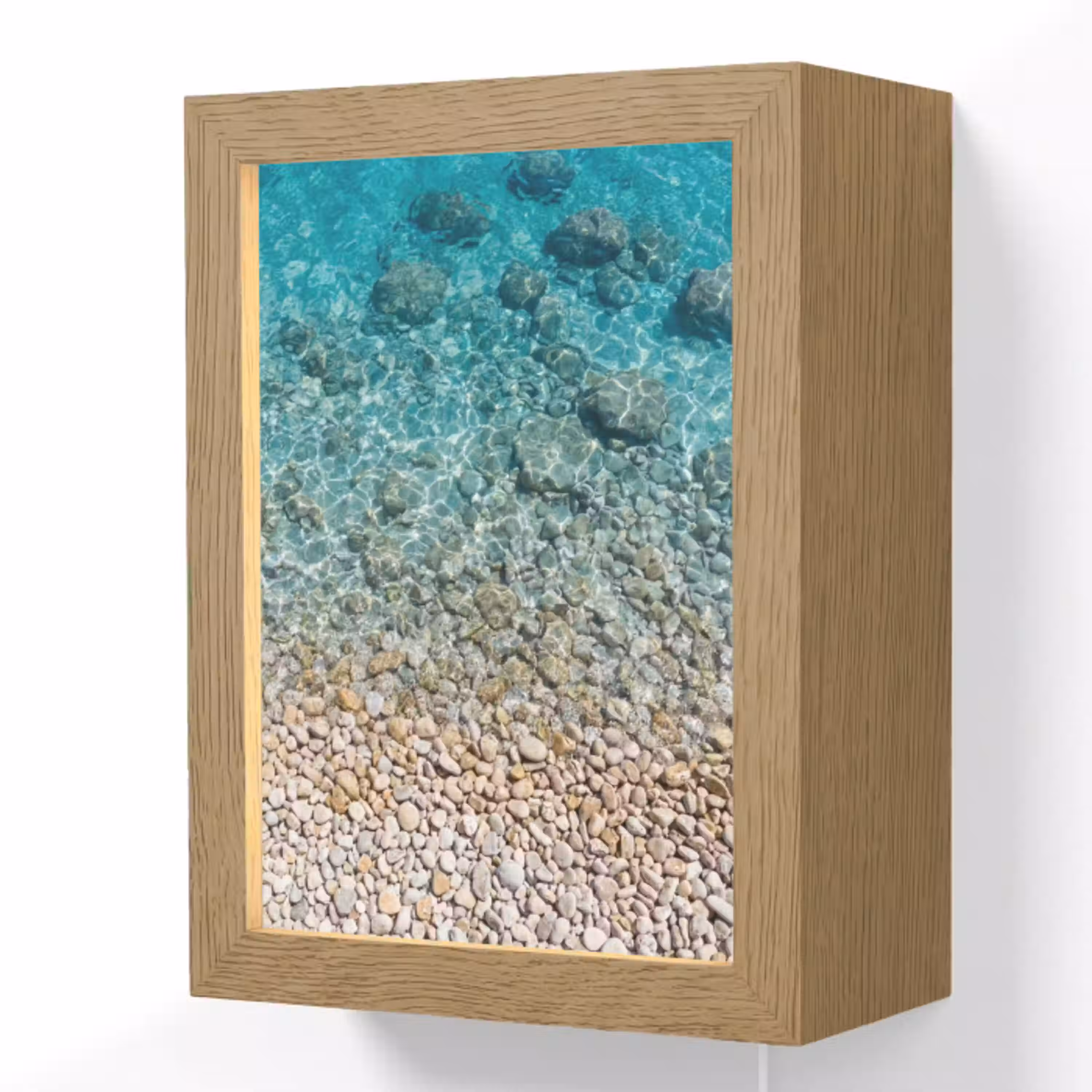 Water - Kiezels - Natuur - Levendig - Turkoois Light Box met kabel (Wandlamp) klein -3d