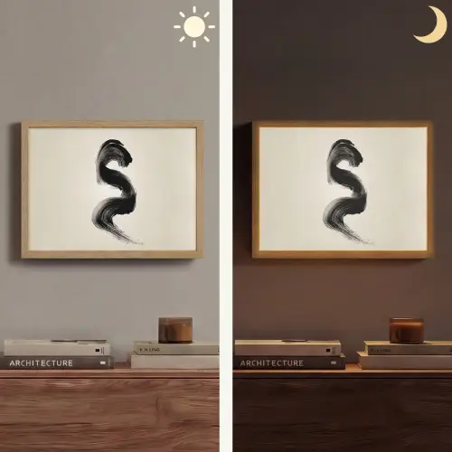 Penseelstreek - Zwart - Minimalistisch Light Box met batterij (Wandlamp) middel -sfeer3