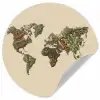 Wereldkaart - Kruiden - Kleurrijk Wandcirkel behangsticker klein -3d
