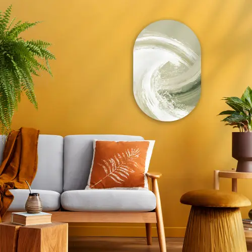 Abstract - Penseelstreken - Golven - Groen Wandcirkel Ovaal Forex klein -sfeer4