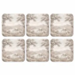 Rivierlandschap - Bergen - Natuur - Vintage - Beige onderzetter kurk middel -3d