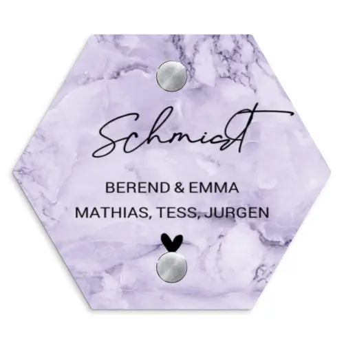 Paars marmer - Sierlijk Naambord Hexagon klein -3d