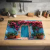 Deur - Hout - Bloemen - Blauw Inductie beschermer vinyl 3mm klein -sfeer5