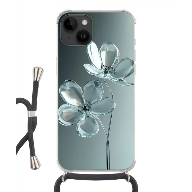 Handyhülle mit Band - Kristall - Blumen - Grau