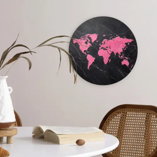 Wereldkaart - Roze - Marmer Wandcirkel plexiglas klein -sfeer4