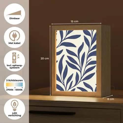 Bladeren - Klimop - Donkerblauw Light Box met kabel (Tafellamp) klein -USP_NL