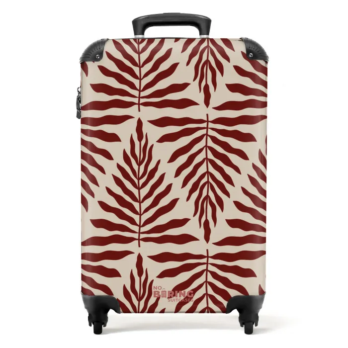 Patroon van bladeren in beige met rood NBS - Handbagage koffer - Unisex middel -productfoto_recht