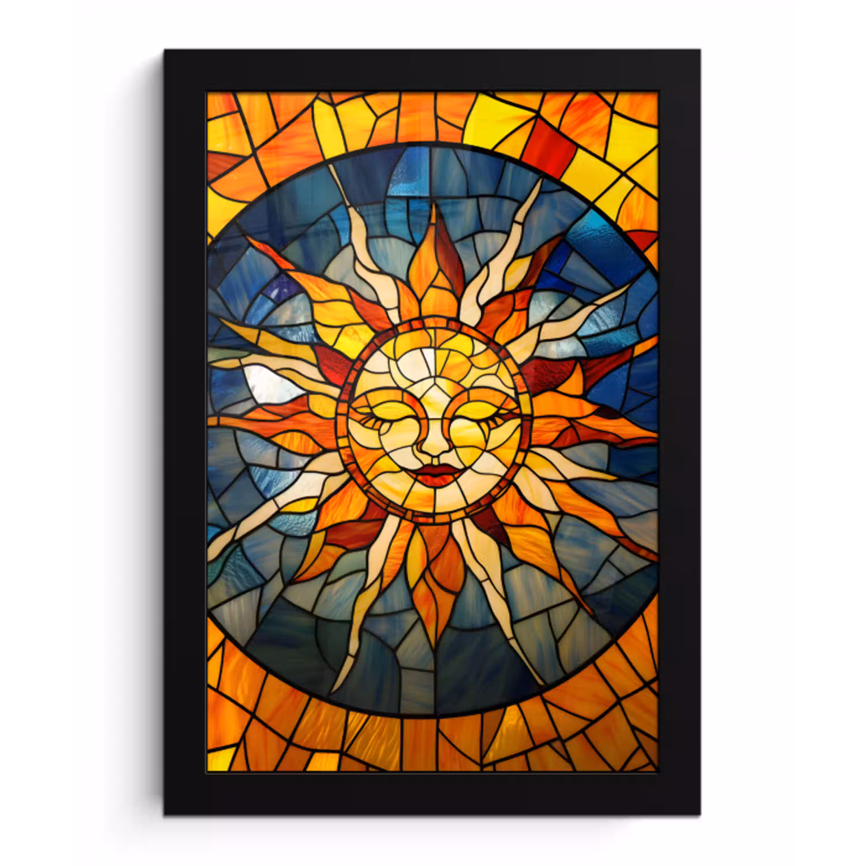 Mozaïek - Zon - Geel - Cirkel fotolijst zwart zonder passe partout klein -3d