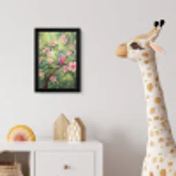 Papagaai - Hibiscusbloemen - Kleurrijk fotolijst zwart zonder passe partout klein -usfeer4_kinderkamer