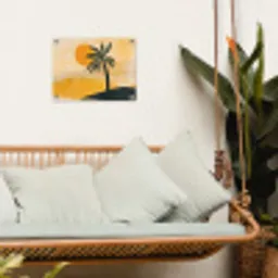 Illustratie - Palmboom - Zon - Heuvels tuinposter los doek klein -sfeer7