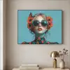 Vrouw - Blauw - Vlinder - Bloemen - Aesthetic Textielframe zwart klein -sfeer2
