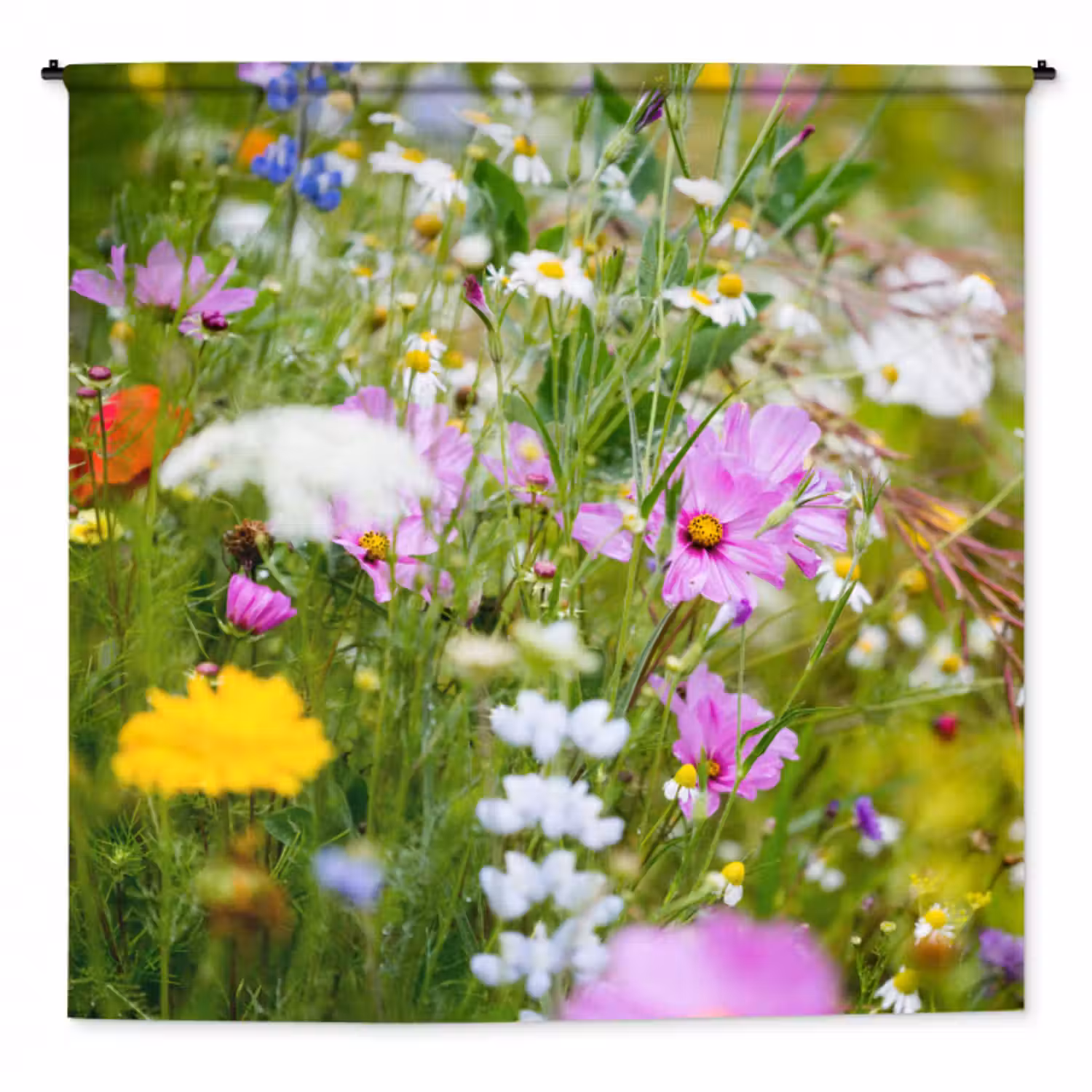Wandteppich - Blumen - Natur - Grün - Gras - Lila - Weiß