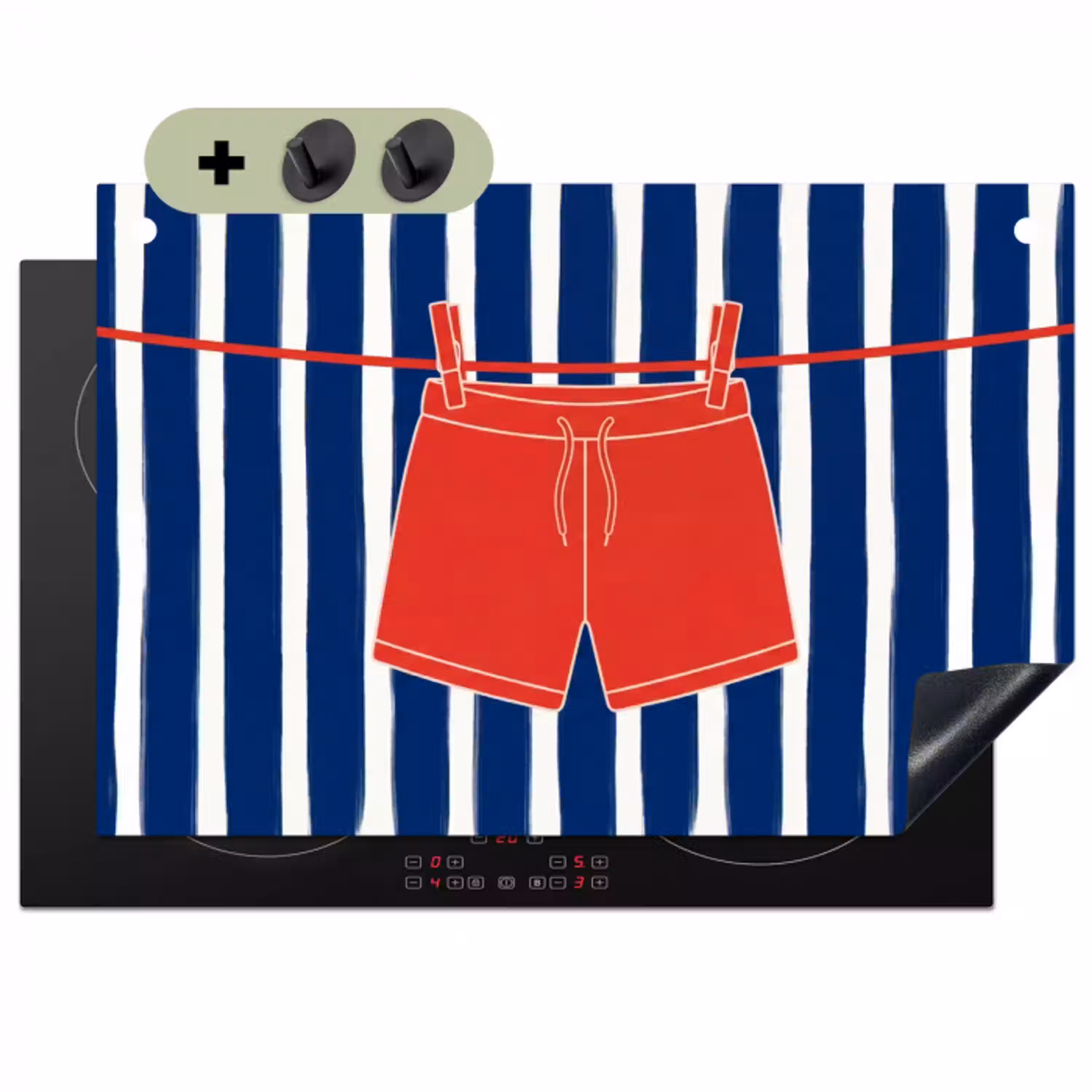 Shorts - Waslijn - Zomer - Illustratie - Rood Inductie beschemer met haakjes klein -3d