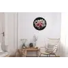 Bloemen - Roze - Zwart - Flora - Botanisch Wandcirkel aluminium klein -woonkamer