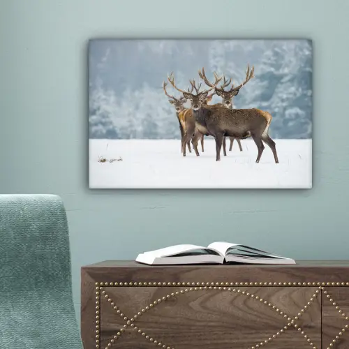 Hert - Dieren - Sneeuw - Winter - Landschap - Natuur canvas 2cm klein -sfeer4