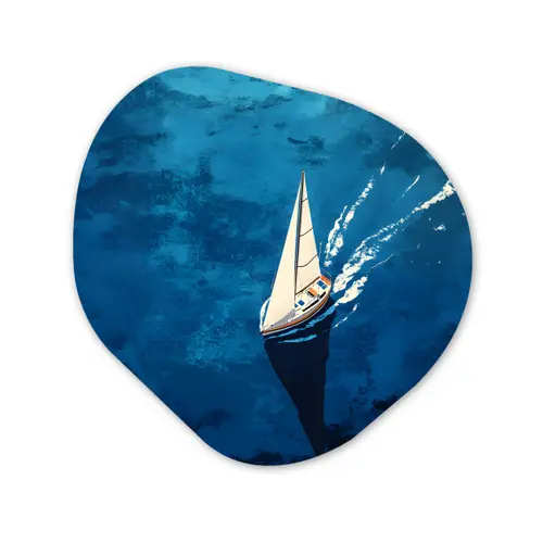 Zeilboot - Water - Abstract - Schaduw Wandcirkel Organisch Aluminium middel -3d