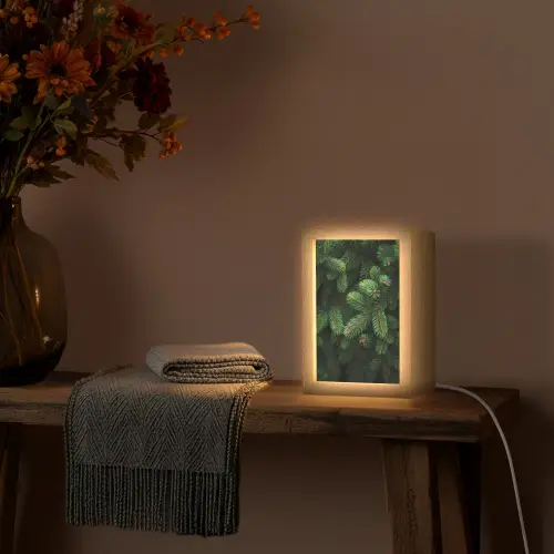 Sparrentakken - Knoppen - Naalden - Groen Light Box met kabel (Tafellamp) klein -sfeer4